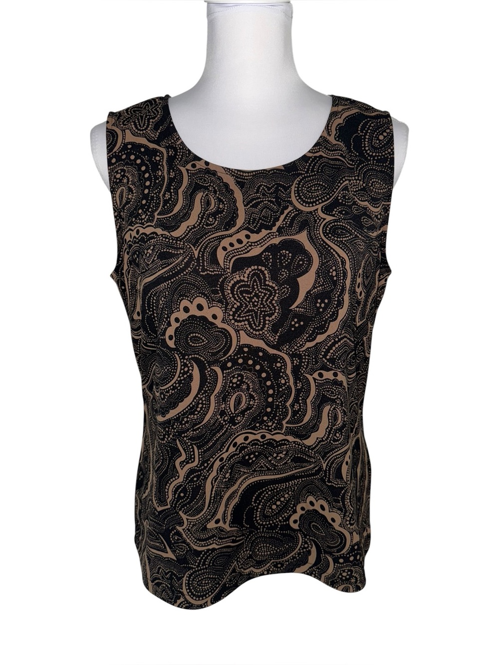 Liz Claiborne Paisley Sleeveless Stretch Tank Top Brown Black Large Y2K
